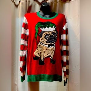 UGLY CHRISTMAS SWEATER Pug Red Green Size XL
